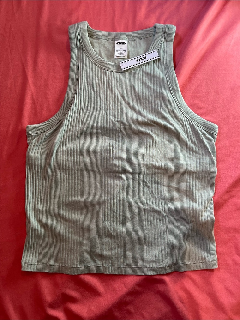 PINK Victoria's Secret Ribbed Tank in Sage Green